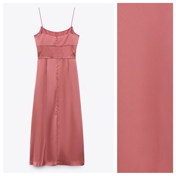 Zara Pink Satin Midi Dress - Picture 7 of 13